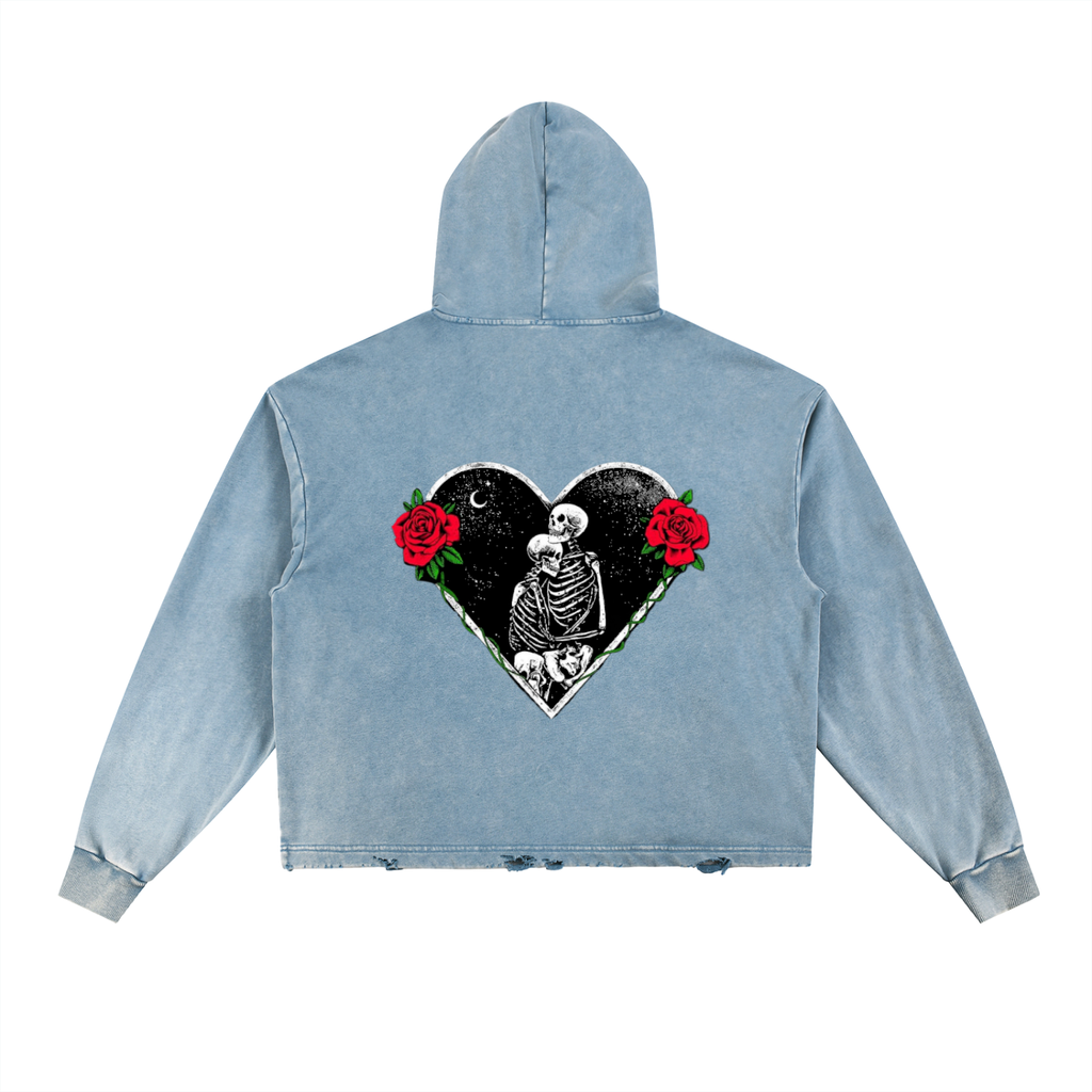 Vintage Washed Frayed-Hem Hoodie