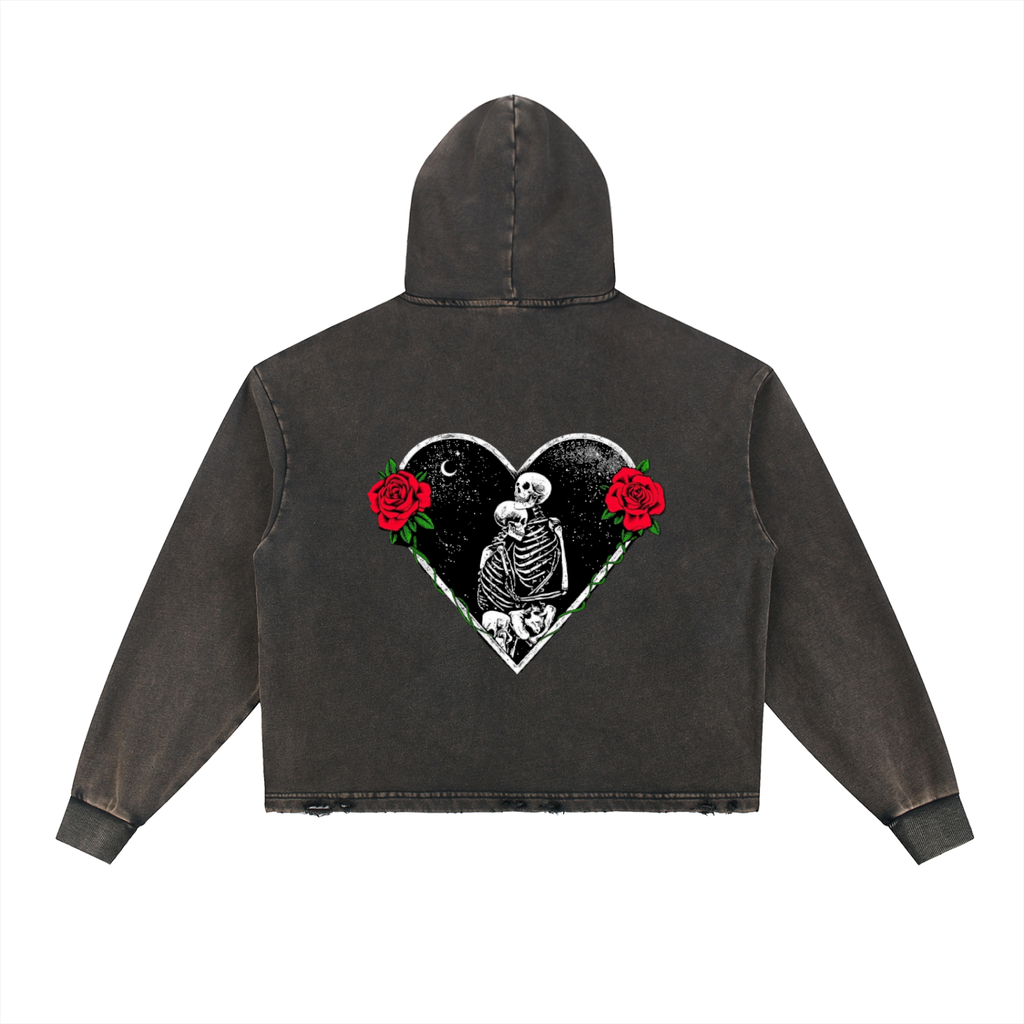 Vintage Washed Frayed-Hem Hoodie