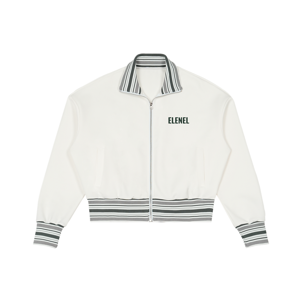 Striped Rib Collar Zip Jacket