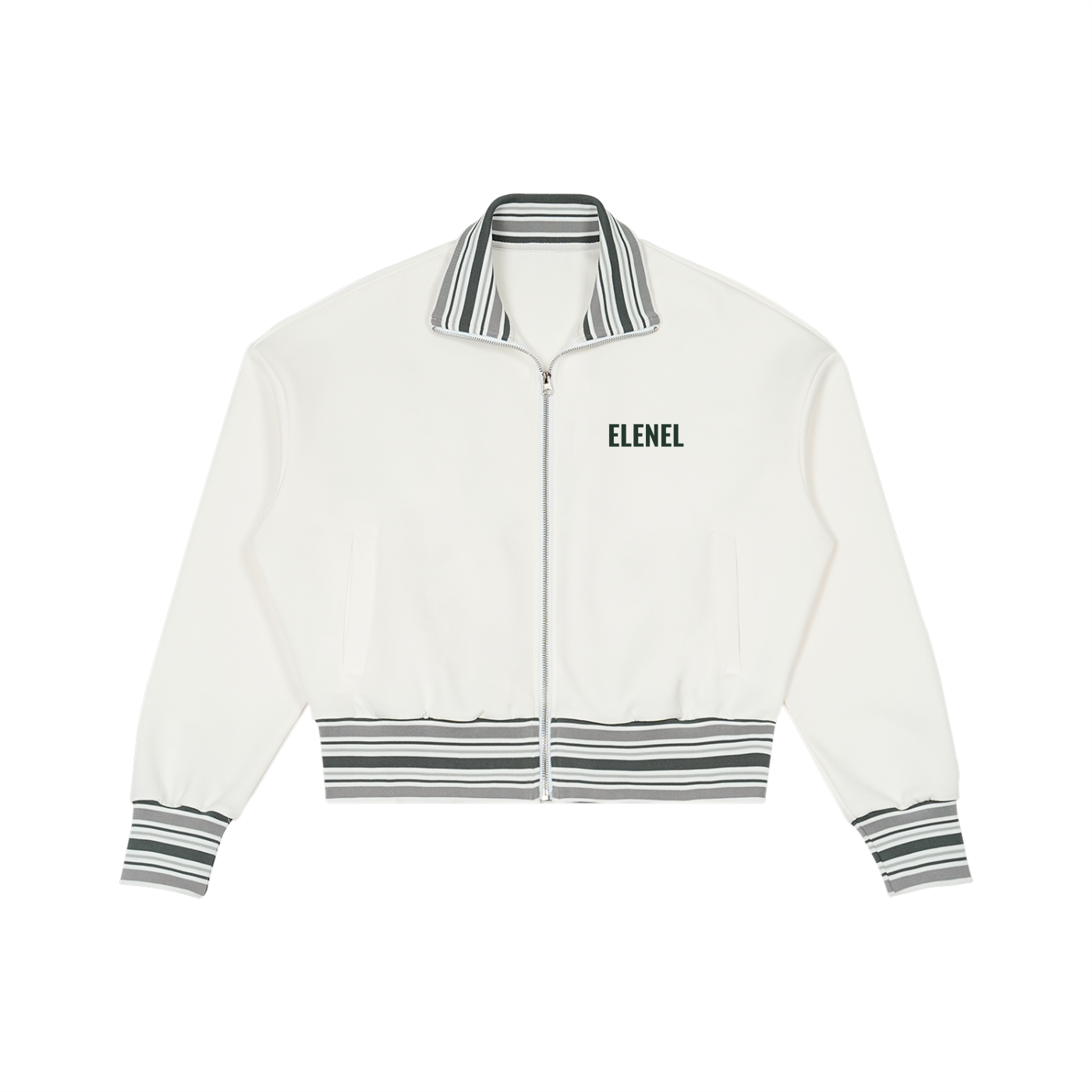 Striped Rib Collar Zip Jacket