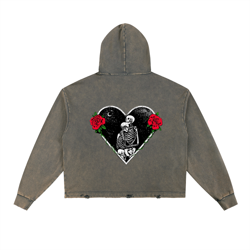 Vintage Washed Frayed-Hem Hoodie