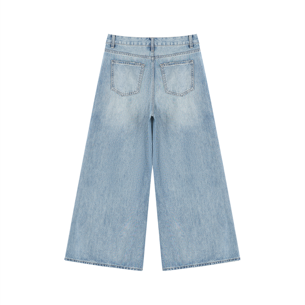 Women's Vintage Wash Distressed Wide Leg Jeans