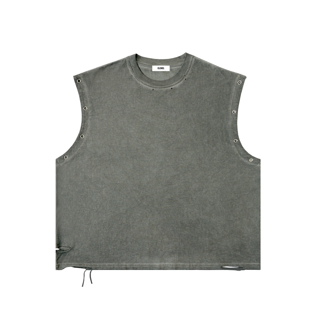 Distressed Grommet Eyelet Tank Top