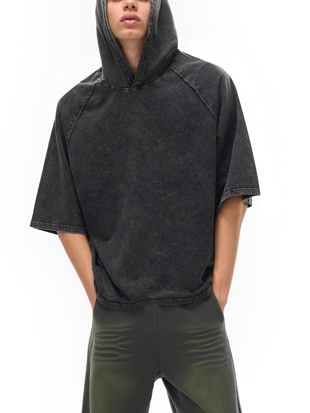 Snow Washed Hooded Boxy T-Shirt