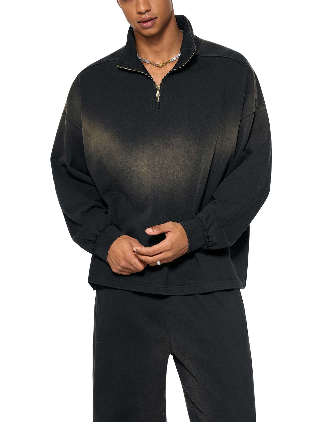 Sun Fade Raw Edge Quarter-Zip Sweatshirt